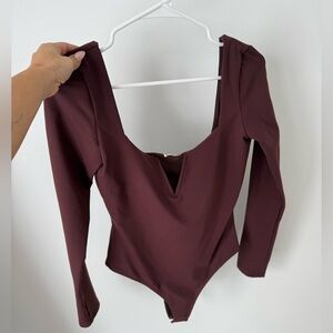 Free People Deep Wine Long Sleeve Bodysuit